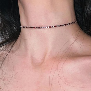 红色锆石项链女款 小众设计甜酷高级感抽拉可调节锁骨链 2025年新款