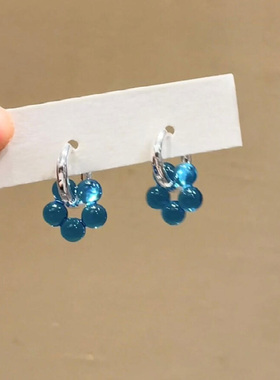 韩系气质蓝色圈圈花朵耳扣2025新款爆款高级感耳饰独特漂亮耳环女