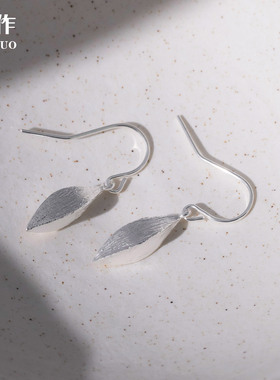 新中式银色拉丝树叶耳钩2025新款爆款耳环轻奢高级感气质大气耳饰