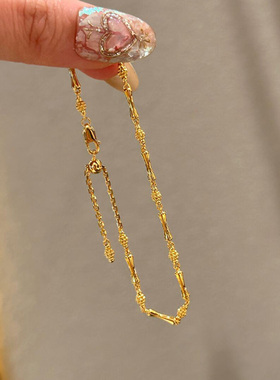 复古抽拉可调节金色竹节手链女款