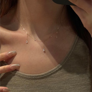纯银水滴锆石流苏项链女款 精致锁骨链高级感轻奢小众颈链 2025新款