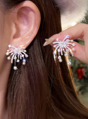 爆闪仿闪钻珍珠烟花耳环2025新款爆款高级感轻奢小众气质精致耳钉