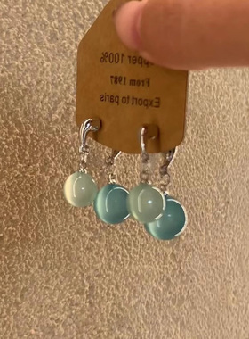 新中式清冷感蓝色圆球耳钉女轻奢高级感小众独特旗袍耳环2025新款