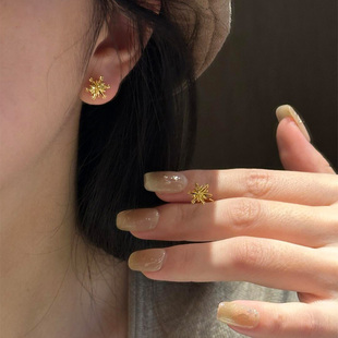 爆闪金色雪花耳钉2025新款 高级感轻奢小众精致简约秋冬耳环女 爆款