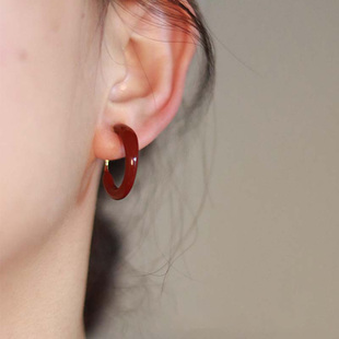 复古港风安可拉红色滴釉素圈耳环高级感轻奢小众气质秋冬耳扣耳圈