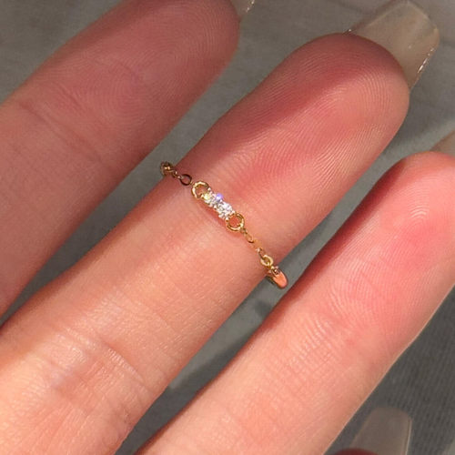 S925纯银极细链条小闪钻戒指女