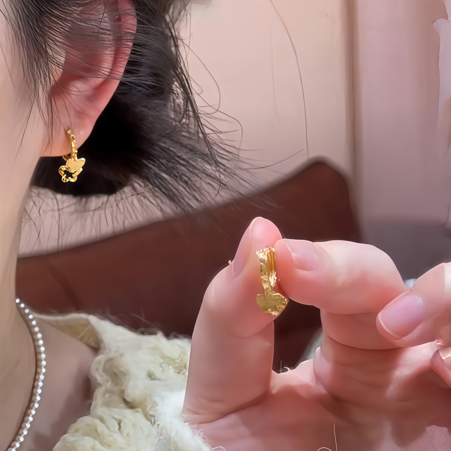 金色双层蝴蝶耳环2025新款高级感