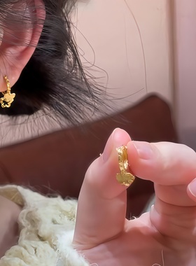 超闪金色双层蝴蝶耳环2025新款爆款高级感轻奢小众时尚百搭耳扣女