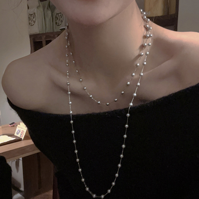 长款满天星仿水晶珍珠项链高级感