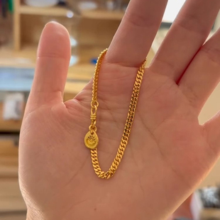 宝旺财手饰品 吊坠金元 金色古巴链手链女轻奢小众精致女款 2025新款