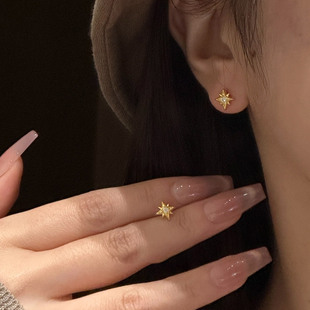 金色仿闪钻八芒星耳钉2025新款 高级感轻奢小众简约气质耳环女 爆款