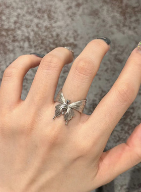 冷淡风拉丝蝴蝶戒指小众设计时尚