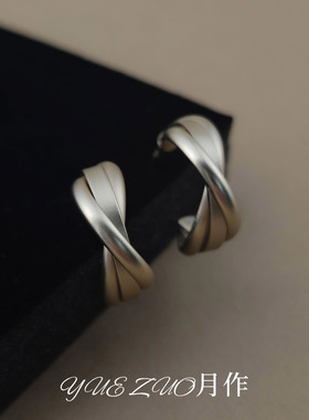 银灰色交叉麻花耳环女小众设计感独特气质耳饰轻奢高级感时尚饰品