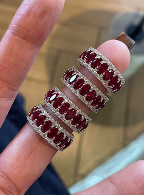 红色仿锆石宽面戒指女轻奢高级感