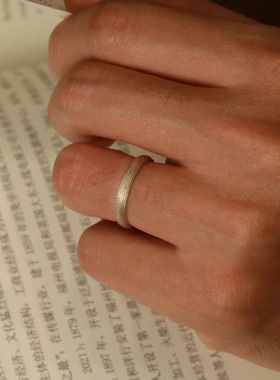 中古银色拉丝素圈戒指女小众设计