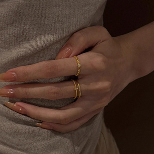 中古风叠戴金色点钻戒指女轻奢高级感食指戒2025新款爆款富贵大气