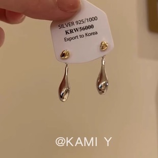 S925纯银撞色极简水滴耳环2025新款 高级感轻奢小众独特耳钉女 爆款