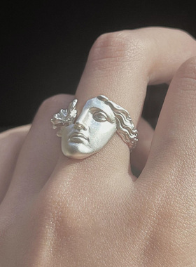 中古银色缪斯面具人戒指女高级感