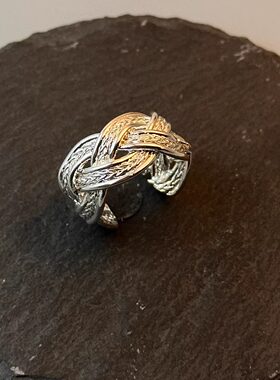 中古银色交错颗粒编织戒指女小众