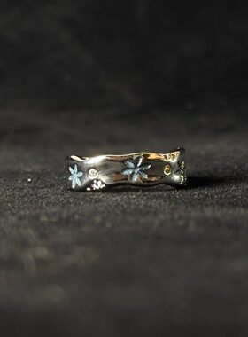 冷淡风蓝色滴釉雪花戒指女高级感