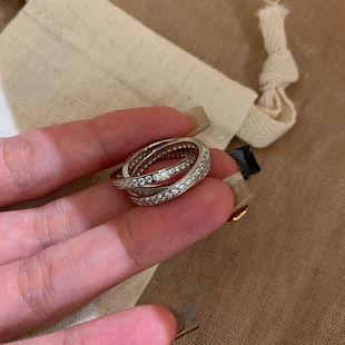 爆闪满钻三环素圈戒指女轻奢高级感时尚 食指戒小众设计感指环 个性