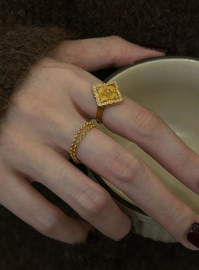 中古布契风四叶食指戒指女高级感