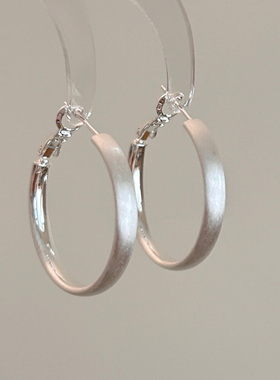 S925银哑光拉丝金属圆圈耳环2025新款高级感简约气质素圈耳圈耳扣