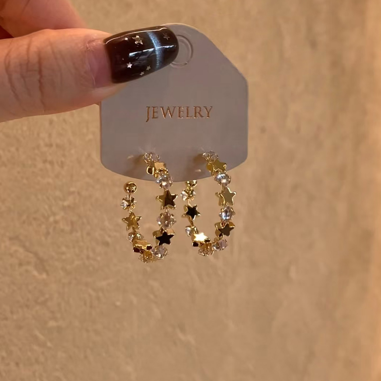 金色闪钻星星圆圈耳环高级感轻奢