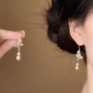 超仙蝴蝶仿珍珠流苏耳环高级感轻奢温柔气质小众独特国风汉服耳饰
