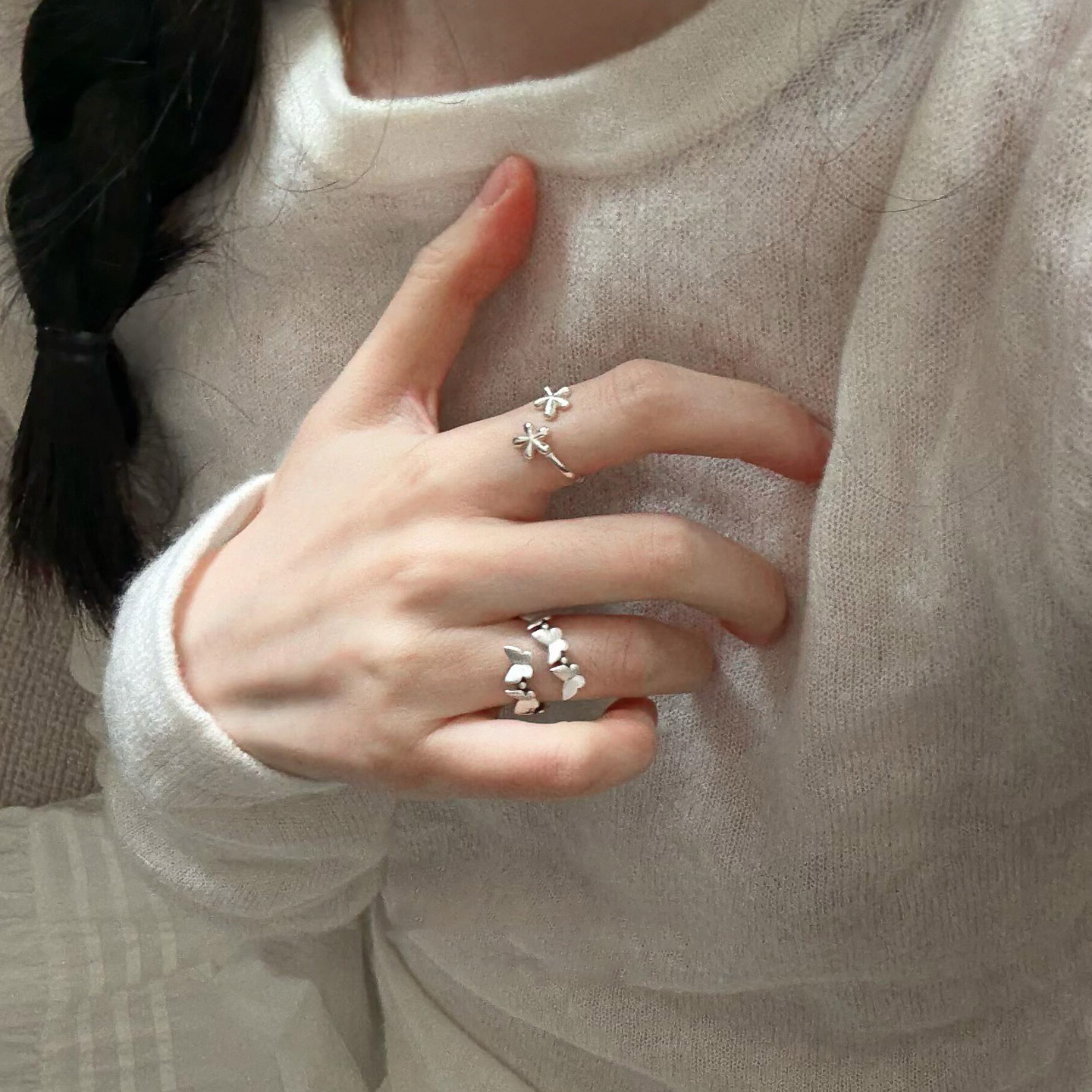 冷淡风银色蝴蝶戒指女轻奢高级感