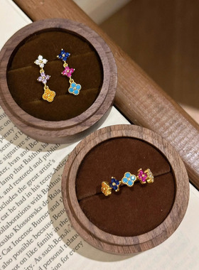 多巴胺彩色四叶花吊坠流苏耳环女轻奢高级感小众独特耳钉2025新款