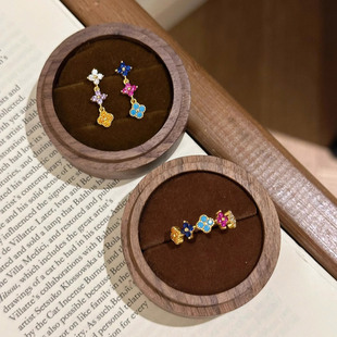 多巴胺彩色四叶花吊坠流苏耳环女轻奢高级感小众独特耳钉2025新款
