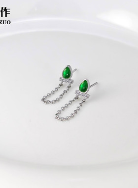 新中式显白绿色水滴链条耳环女小众设计独特气质耳饰2025新款爆款