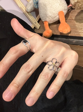 简约百搭银色花朵戒指女小众设计