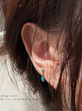 蓝色眼泪水晶锆石耳钉女2025新款爆款时尚百搭耳环轻奢高级感耳坠