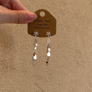 银色亮片流苏耳环2025新款 高级感轻奢气质花朵耳钉女小众独特 爆款