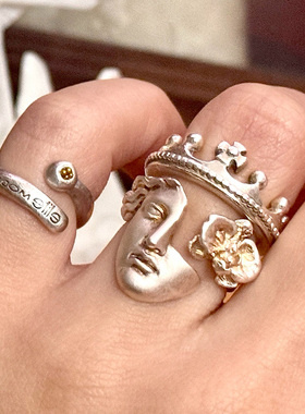 vintag面具人开口戒指女小众设计