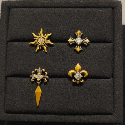 中古鸢尾十字架太阳耳钉小众设计