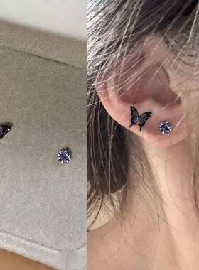 蓝色蝴蝶仿锆石耳钉2025新款爆款高级感轻奢小众设计独特漂亮耳环