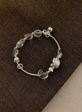 S925银KT喵白水晶弹力绳手串女款