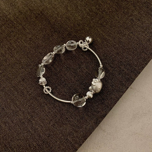S925银KT喵白水晶弹力绳手串女款2026新款高级感手链轻奢小众精致