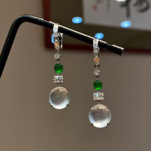 新中式 清冷感仿冰透玉髓蛋面耳环女小众独特配旗袍耳饰2025年新款