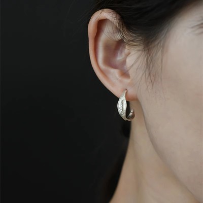 S925银复古织纹耳环2024新款爆款