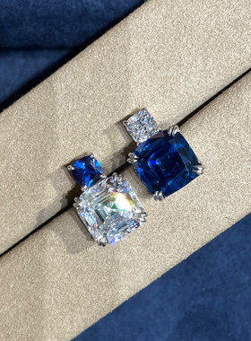 爆闪蓝色方钻香水瓶不对称耳钉轻奢高级感气质大气小众独特耳环女