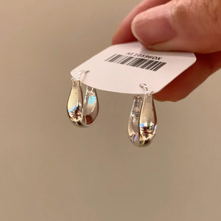 银色亮面素圈U型耳扣冷淡风个性 气质耳环轻高级感奢秋冬耳饰 时尚