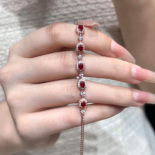 法式复古爆闪仿椭圆红锆石手链轻奢小众高级感老钱风显白气质手饰