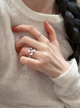 韩系冷淡风银色蝴蝶戒指女高级感
