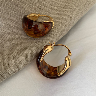 秋冬美拉德复古仿琥珀耳环2025新款 高级感轻奢小众独特耳钉女 爆款