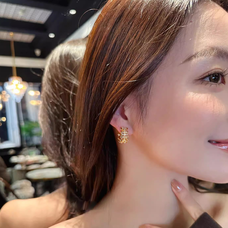 中古蕾丝仿珍珠耳环女高级感轻奢