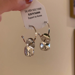 清冷感小冰块银片耳环高级感轻奢方圆脸耳饰2025新款 独特漂亮 爆款